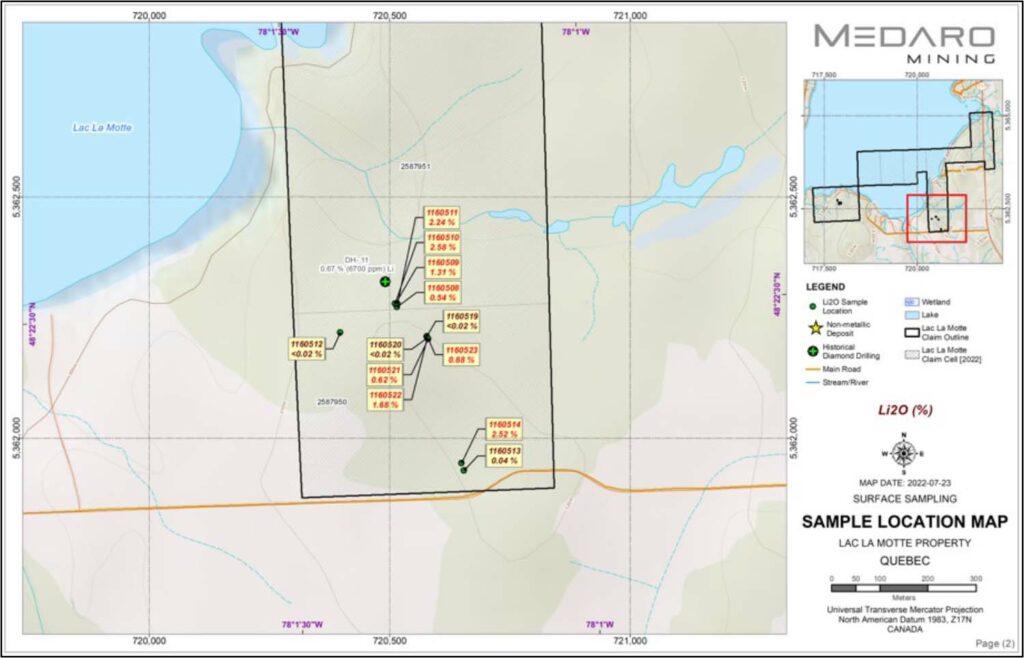 Lac La Motte Lithium, Quebec Medaro Mining