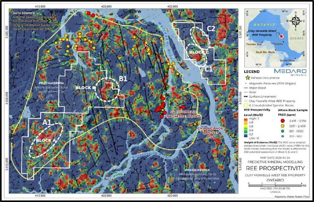Medaro Mining Announces Completion of Desktop Study for Clay-Howells West REE Project, Ontario